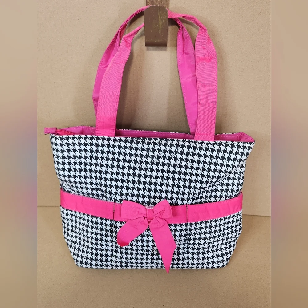 Bliss Pink and Black Houndstooth Tote